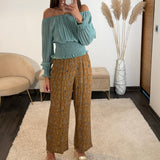 PANTALON CAMEL FLEURIE BLUE - La Petite Somptueuse