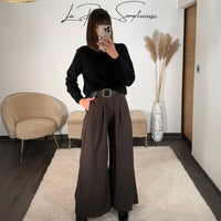 PANTALON CEINTURE FLUIDE CHOCOLAT PAUL - La Petite Somptueuse