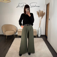 PANTALON CEINTURE FLUIDE KAKI PAUL - La Petite Somptueuse