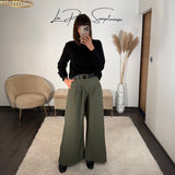 PANTALON CEINTURE FLUIDE KAKI PAUL - La Petite Somptueuse