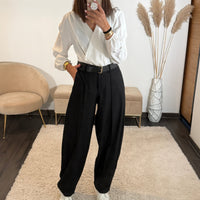 PANTALON + CEINTURE NOIR TIAGO - La Petite Somptueuse
