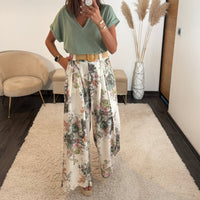 PANTALON FLOWER + CEINTURE KAKI DANY - La Petite Somptueuse