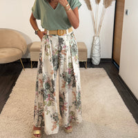PANTALON FLOWER + CEINTURE KAKI DANY - La Petite Somptueuse