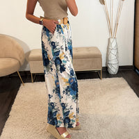 PANTALON FLOWER + CEINTURE MARINE DANY - La Petite Somptueuse