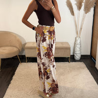 PANTALON FLOWER + CEINTURE MARRON DANY - La Petite Somptueuse
