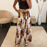 PANTALON FLOWER + CEINTURE MARRON DANY - La Petite Somptueuse