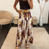 PANTALON FLOWER + CEINTURE MARRON DANY - La Petite Somptueuse