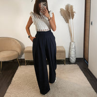 PANTALON OVERSIZE BLEU MARINE ALEX - La Petite Somptueuse
