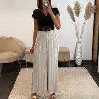 PANTALON PLISSEE BEIGE HARRY - La Petite Somptueuse
