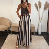 PANTALON RAYE BEIGE ET BLEU + CEINTURE - La Petite Somptueuse