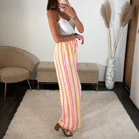 PANTALON RAYE ROSE ET JAUNE - La Petite Somptueuse