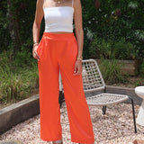 PANTALON SATIN ORANGE NAEL - La Petite Somptueuse