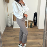 PANTALON TAILLEUR TAUPE ROBIN - La Petite Somptueuse