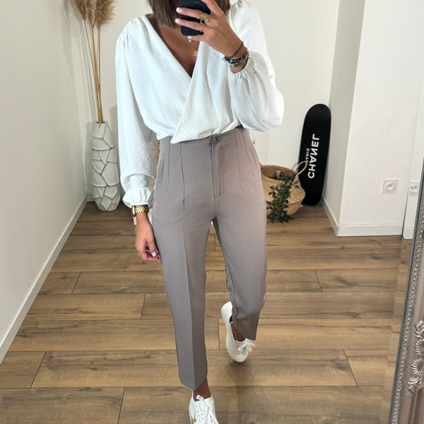 PANTALON TAILLEUR TAUPE ROBIN - La Petite Somptueuse