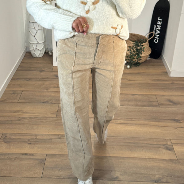 PANTALON VELOURS BEIGE NINO - La Petite Somptueuse