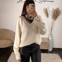 PULL BEIGE BANDANA LEOPARD - La Petite Somptueuse
