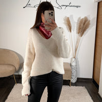 PULL BEIGE BANDANA ROUGE - La Petite Somptueuse