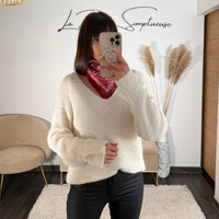 PULL BEIGE BANDANA ROUGE - La Petite Somptueuse