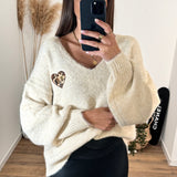 PULL BEIGE COEUR LEOPARD LENY - La Petite Somptueuse