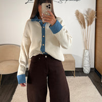 PULL BEIGE ET JEAN VIRGIL - La Petite Somptueuse