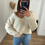 PULL BEIGE FLEURS PINA - La Petite Somptueuse