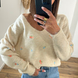 PULL BEIGE FLEURS PINA - La Petite Somptueuse