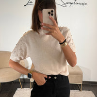 PULL BEIGE STRASS - La Petite Somptueuse