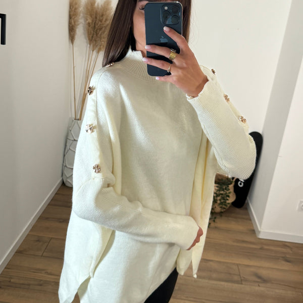 PULL BEIGE TREFLES GOLD - La Petite Somptueuse