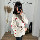 PULL BLANC COEUR ROUGES ELIO - La Petite Somptueuse