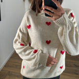 PULL BLANC COEUR ROUGES ELIO - La Petite Somptueuse