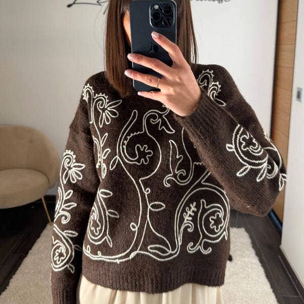 PULL CHOCOLAT ET BEIGE MONA - La Petite Somptueuse