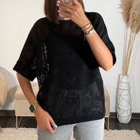 PULL COEUR NID D'ABEILLE NOIR MAYA - La Petite Somptueuse