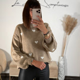 PULL COEUR TAUPE - La Petite Somptueuse