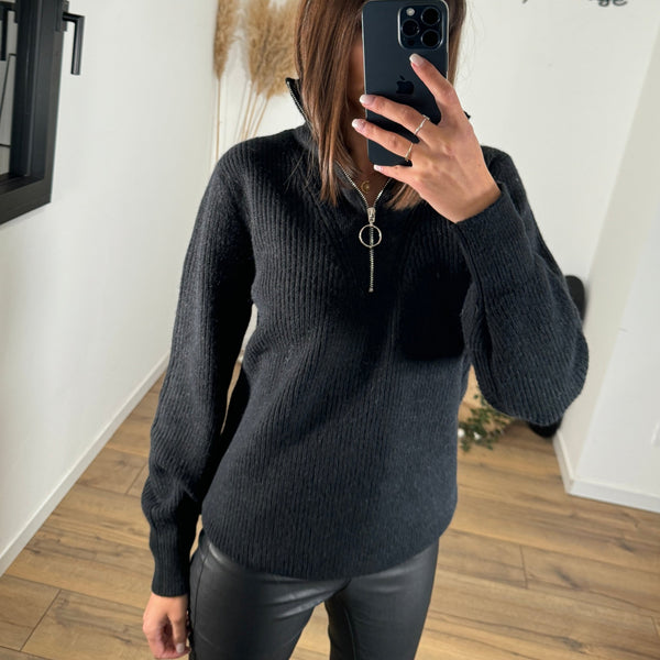 PULL COL ZIP NOIR ZACK - La Petite Somptueuse