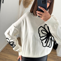 PULL ECRU FLOWERS ALIA - La Petite Somptueuse