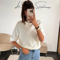 PULL ECRU STRASS - La Petite Somptueuse