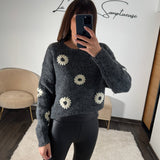 PULL FLOWERS GRIS - La Petite Somptueuse