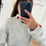 PULL GRIS COEUR ROUGE ELIA - La Petite Somptueuse