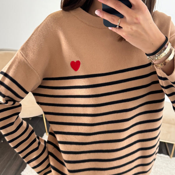 PULL MARINIERE CAMEL LOVE - La Petite Somptueuse