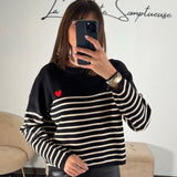 PULL MARINIERE NOIR LOVE - La Petite Somptueuse