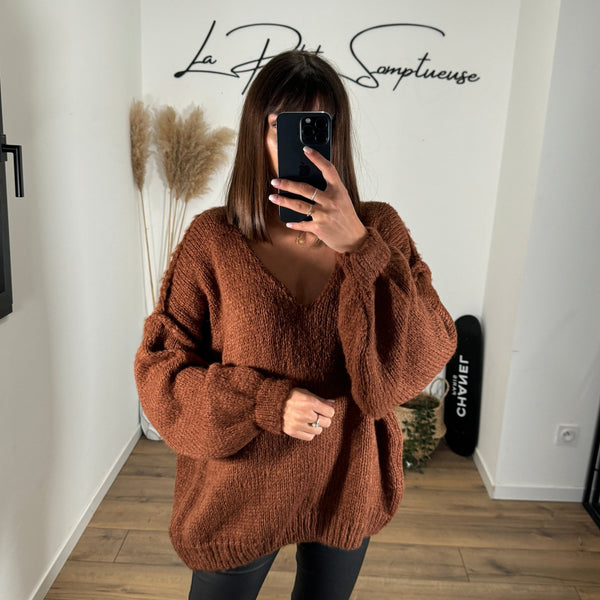 PULL MARRON + ECHARPE - La Petite Somptueuse