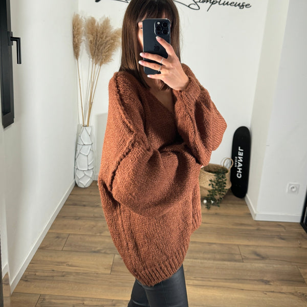 PULL MARRON + ECHARPE - La Petite Somptueuse