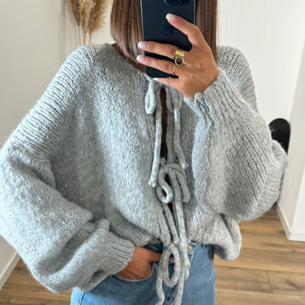 PULL NOEUD GRIS SOAN - La Petite Somptueuse