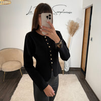 PULL NOIR BOUTONS DORES EVY - La Petite Somptueuse