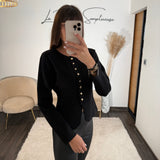 PULL NOIR BOUTONS DORES EVY - La Petite Somptueuse