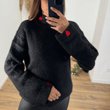 PULL NOIR COEUR ROUGE ELIA - La Petite Somptueuse