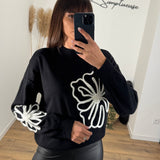 PULL NOIR FLOWERS ALIA - La Petite Somptueuse