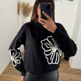 PULL NOIR FLOWERS ALIA - La Petite Somptueuse