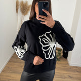 PULL NOIR FLOWERS ALIA - La Petite Somptueuse