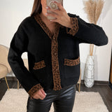 PULL NOIR LISERE LEOPARD - La Petite Somptueuse
